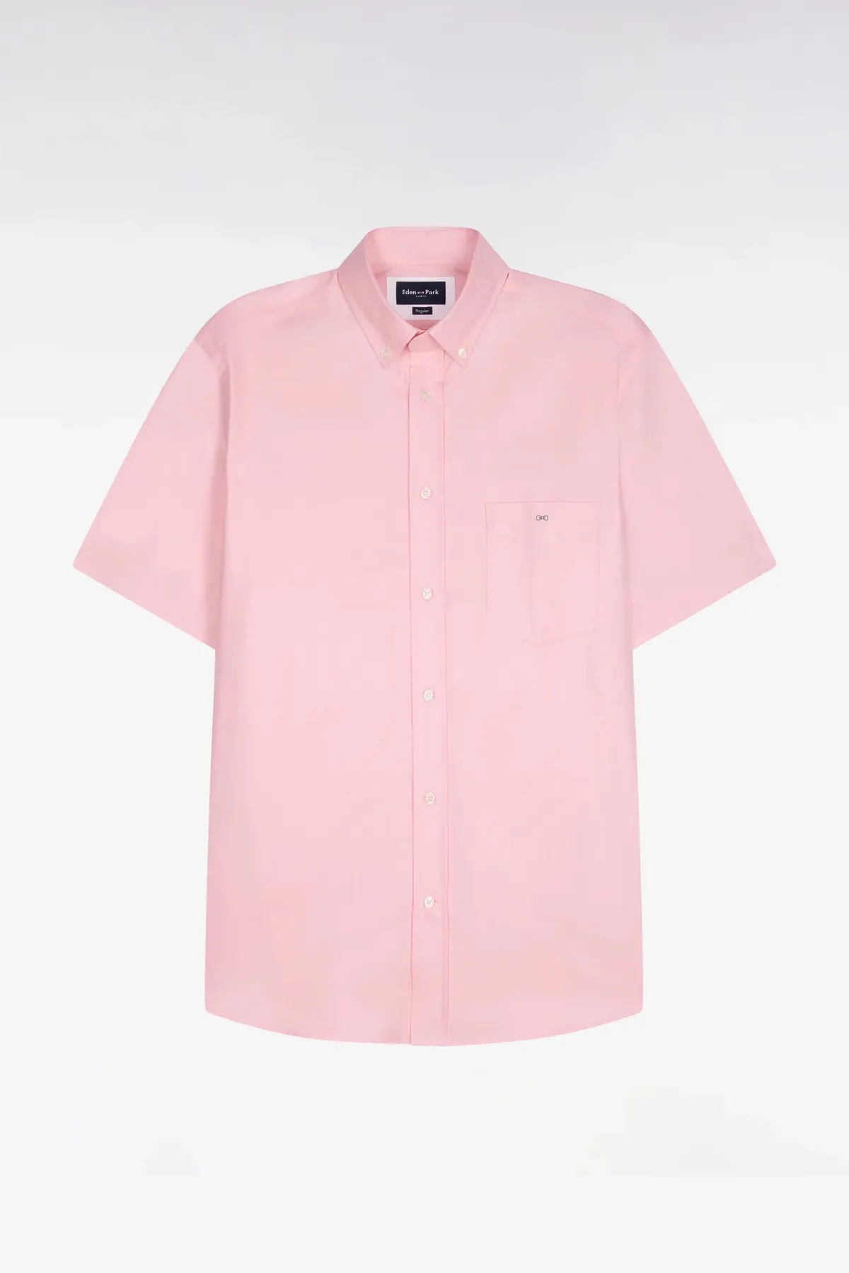 Chemise à manches courtes en coton fil teint rose