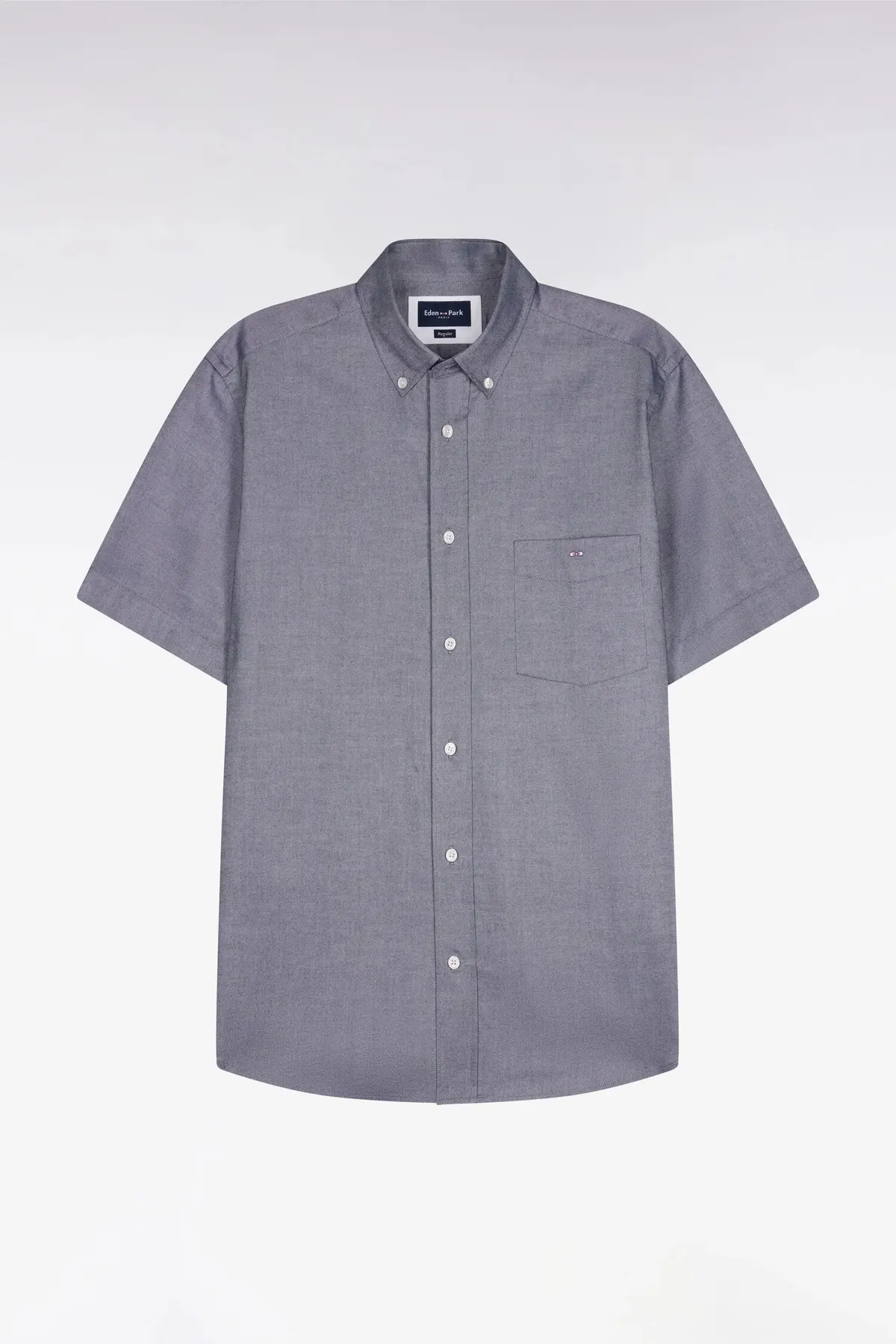 Chemise à manches courtes en coton fil teint marine