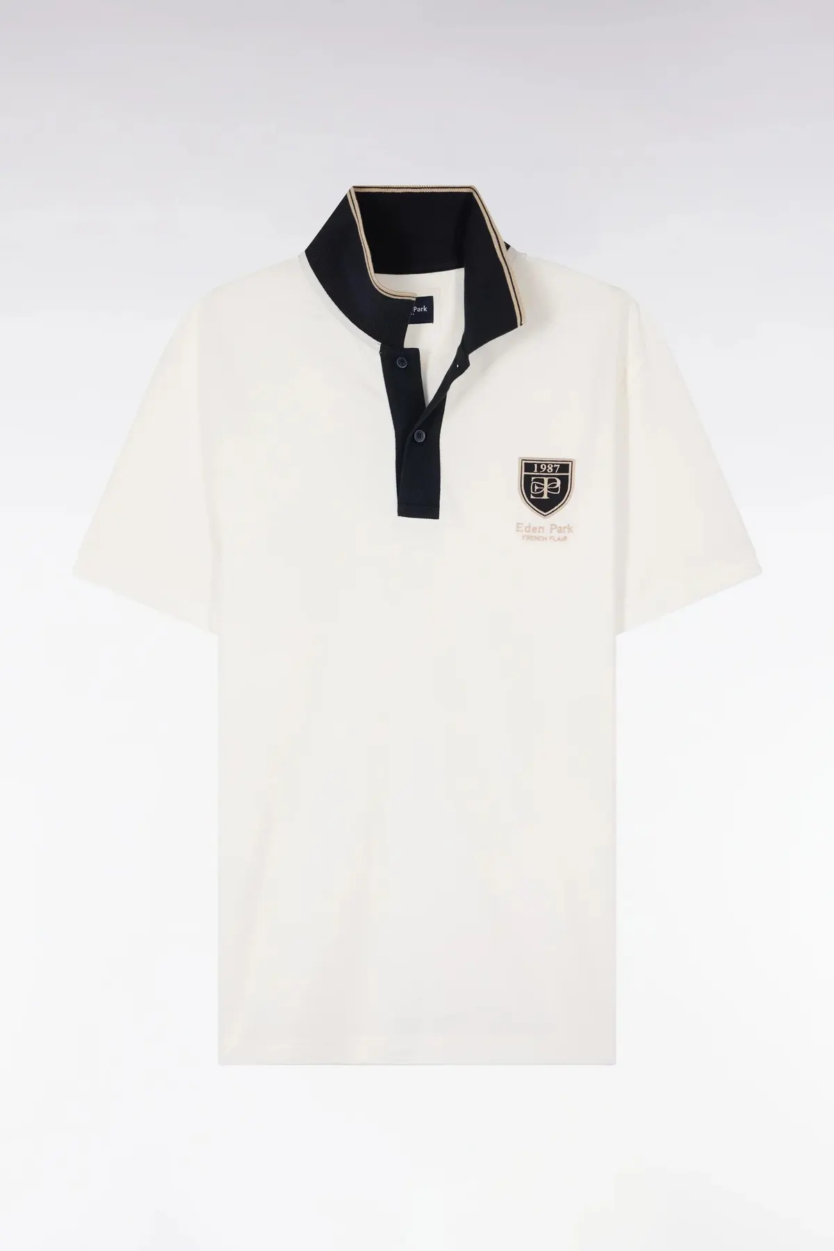 Polo à manches courtes en piqué coton écru écusson EP