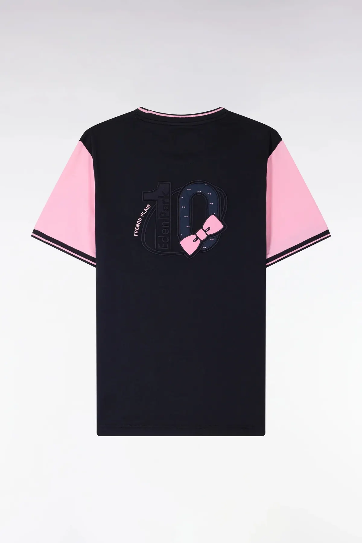 T-shirt à manches courtes en coton marine manches roses coupe regular