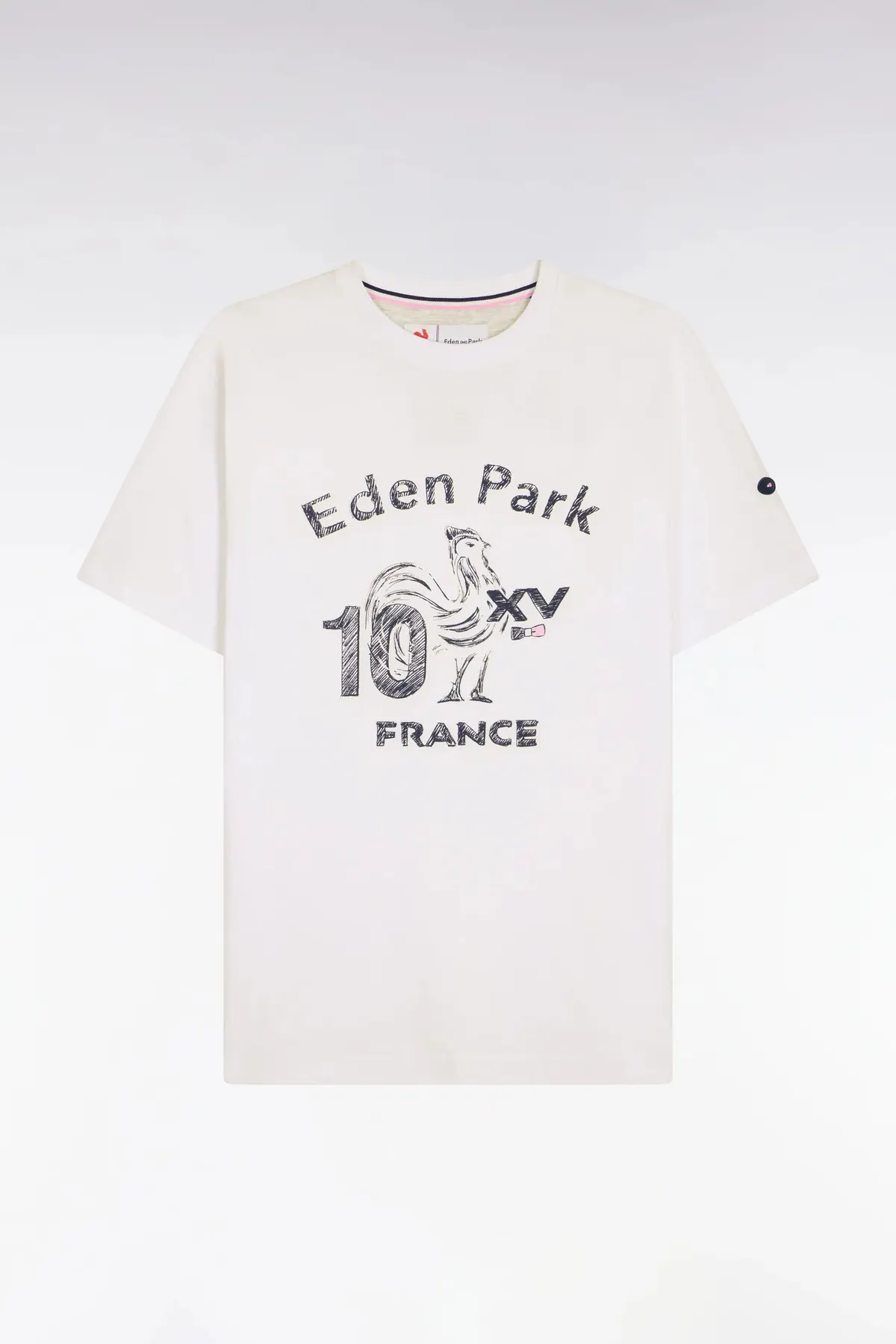 T-shirt XV de France à manches courtes en coton blanc sérigraphié coupe regular