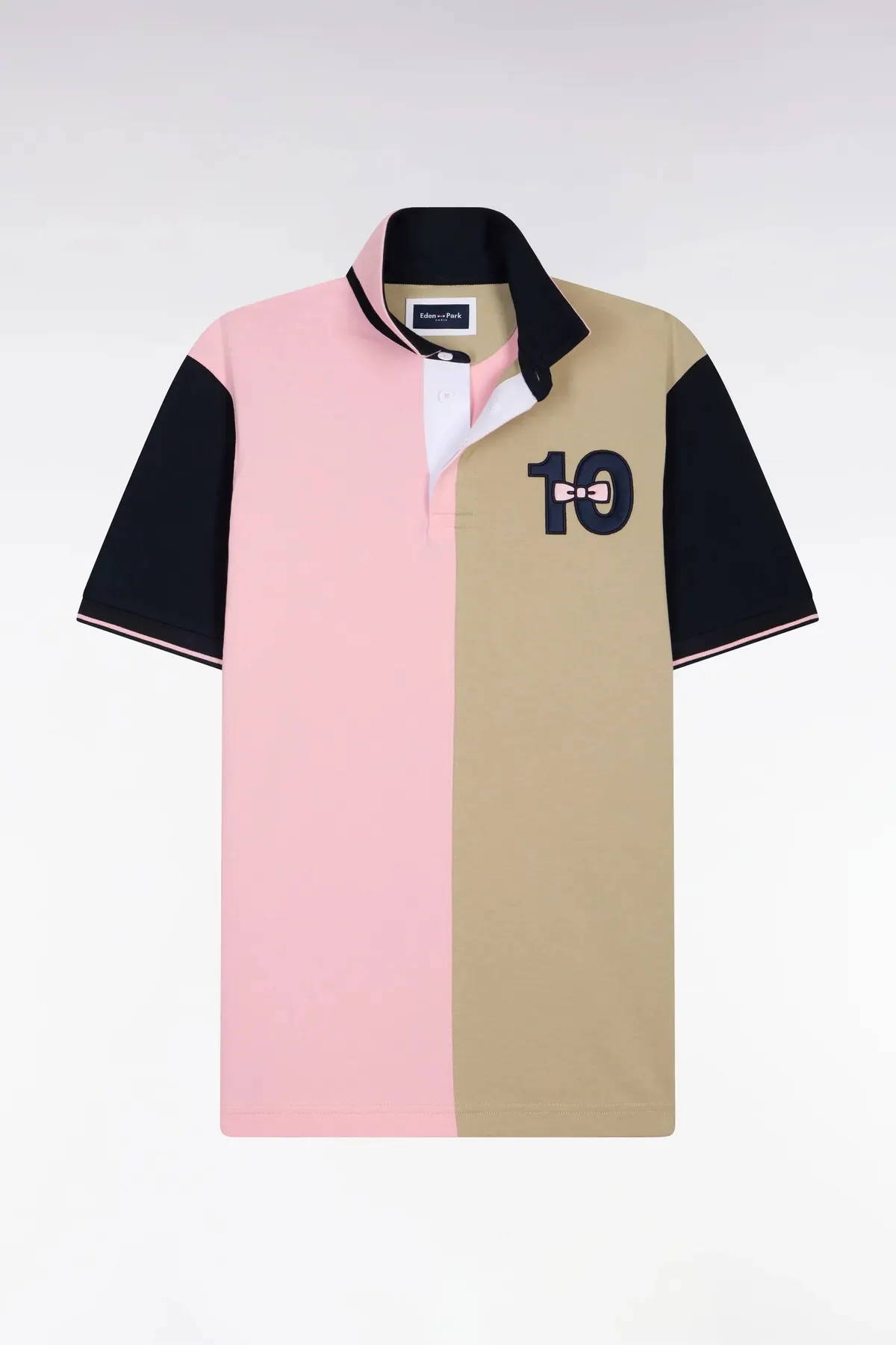 Maillot à manches courtes en coton bicolore rose et beige broderie 10 coupe Regular