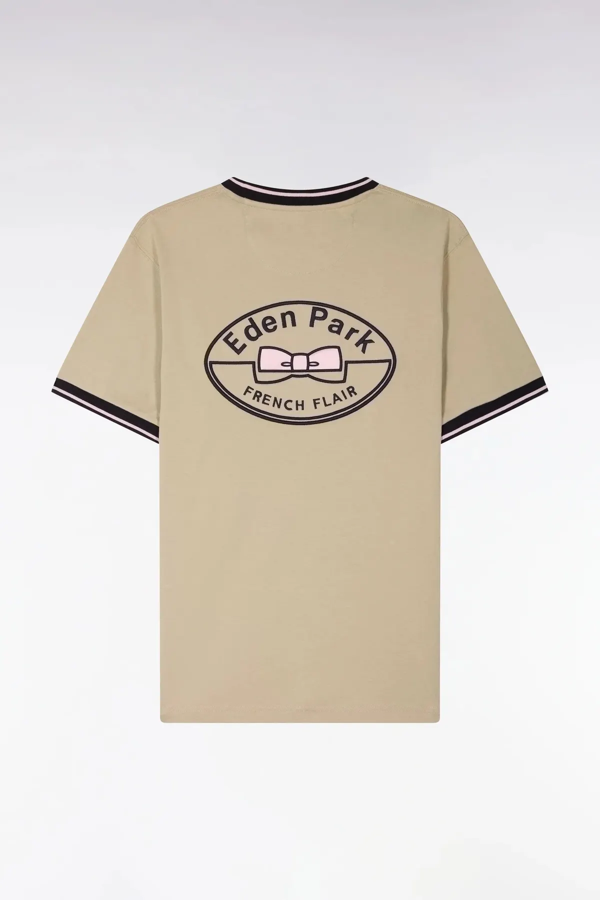 T-shirt à manches courtes en coton beige brodé coupe regular