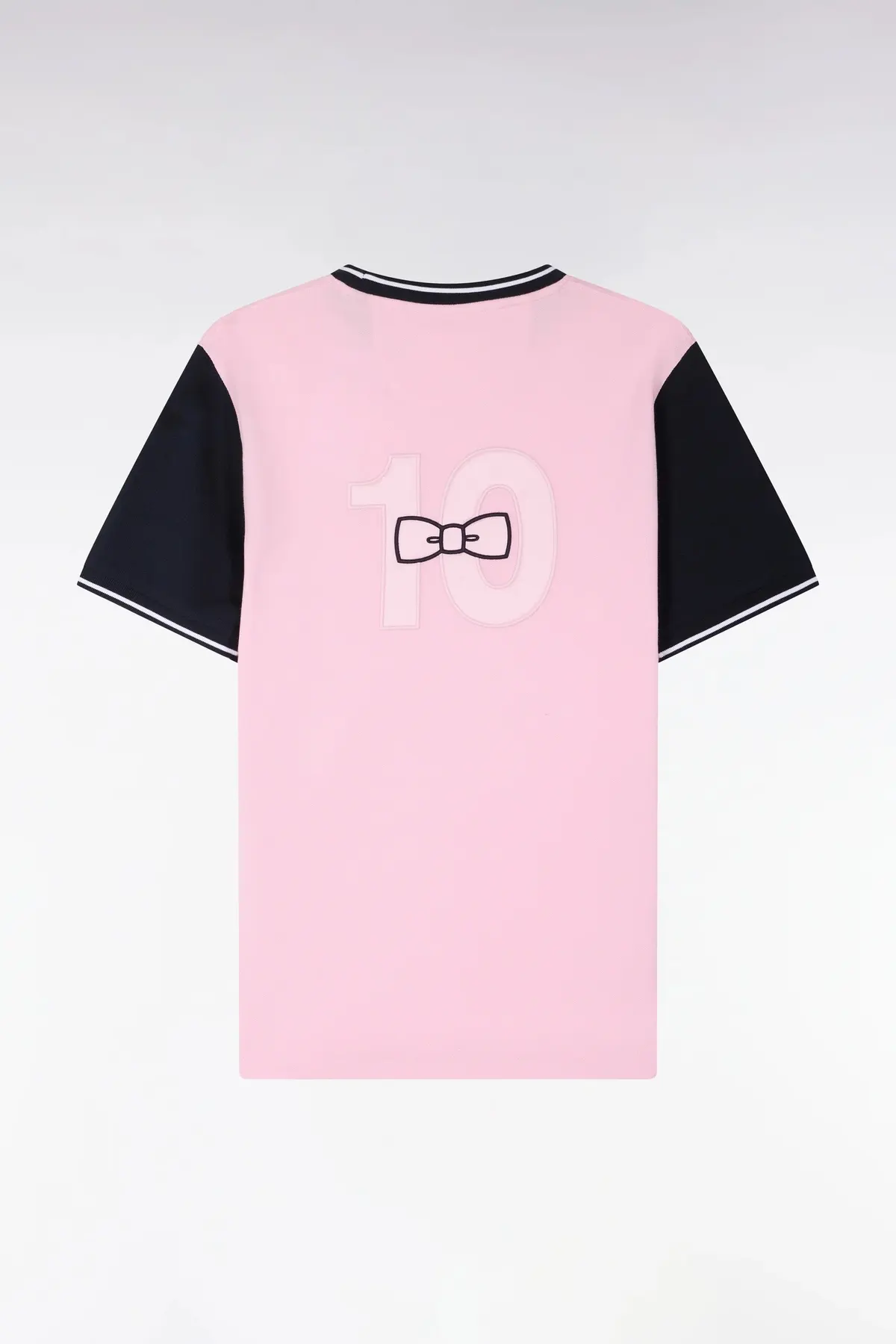 T-shirt à manches courtes en coton rose bicolore brodé coupe regular